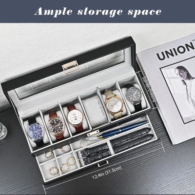 ProCase Watch Box Organizer for Men, 6 Slot Watch Display Case with Drawer, Father's Day Gift Mens Watch Holder Watch