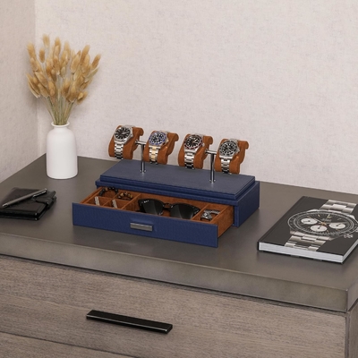 ROTHWELL Luxury Watch Display Case for 4 Watches – Leather Watch Box with Acrylic Cover and Removable Slide in Cushions