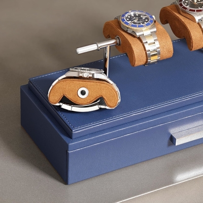 ROTHWELL Luxury Watch Display Case for 4 Watches – Leather Watch Box with Acrylic Cover and Removable Slide in Cushions
