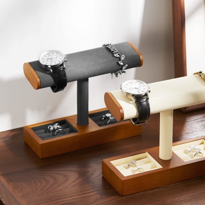 Solid Wood Watch Display Stand T-bar Watch Stand Jewelry Holder Stand Watch Cases For Men Watch Holder Organizer For Men