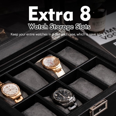 Automatic Double Watch Winder with 8 Extra Storage Box, Double Automatic Watch Winder Box with Jewelry Organizer,
