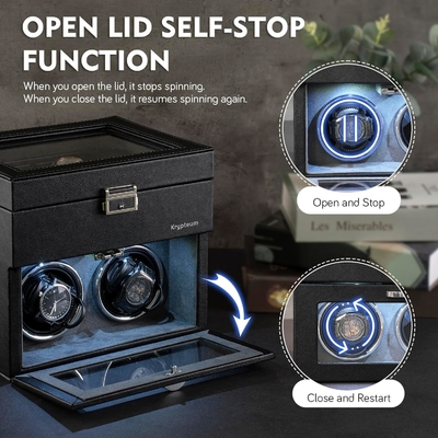 Automatic Double Watch Winder with 8 Extra Storage Box, Double Automatic Watch Winder Box with Jewelry Organizer,