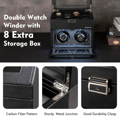 Automatic Double Watch Winder with 8 Extra Storage Box, Double Automatic Watch Winder Box with Jewelry Organizer,