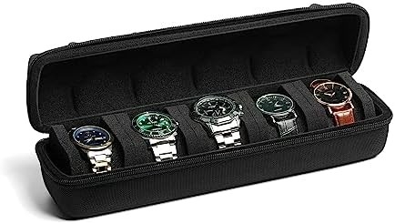 3 watch travel case roll, Hard watch carry case roll display storage holder box with soft foam pillows snug fit all size