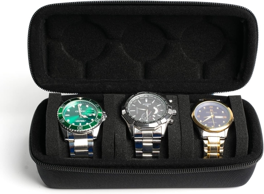 3 watch travel case roll, Hard watch carry case roll display storage holder box with soft foam pillows snug fit all size