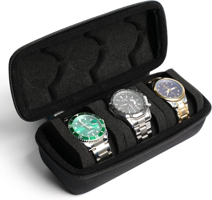 3 watch travel case roll, Hard watch carry case roll display storage holder box with soft foam pillows snug fit all size