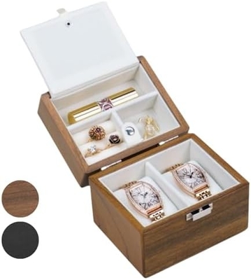Watch Box, Watch Travel Case For Men, Wood Watch And Jewelry Holder Organizer For Woman, Portable Protection 2-Slot Watc