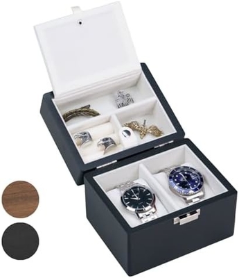 Watch Box, Watch Travel Case For Men, Wood Watch And Jewelry Holder Organizer For Woman, Portable Protection 2-Slot Watc