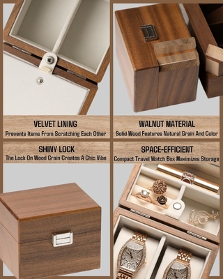 Watch Box, Watch Travel Case For Men, Wood Watch And Jewelry Holder Organizer For Woman, Portable Protection 2-Slot Watc