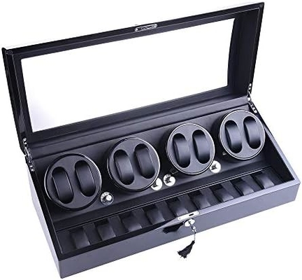 Watch Winder, XTELARY Luxury 4 Motor Quad Watch Winders for Automatic Watches Safe & Wooden Display Box Case 8+9 Storage