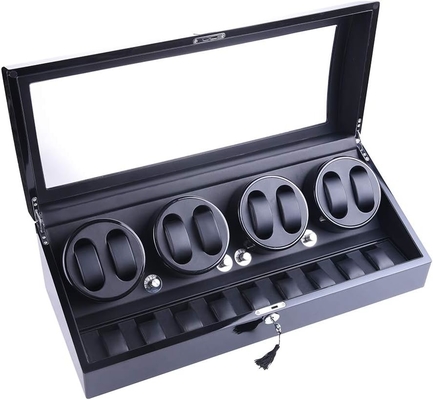 Watch Winder, XTELARY Luxury 4 Motor Quad Watch Winders for Automatic Watches Safe & Wooden Display Box Case 8+9 Storage