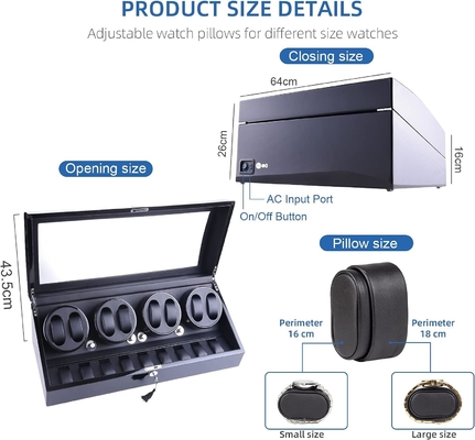 Watch Winder, XTELARY Luxury 4 Motor Quad Watch Winders for Automatic Watches Safe & Wooden Display Box Case 8+9 Storage