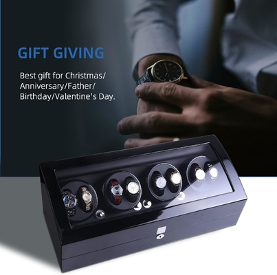 Watch Winder, XTELARY Luxury 4 Motor Quad Watch Winders for Automatic Watches Safe & Wooden Display Box Case 8+9 Storage