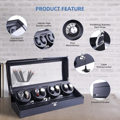 Watch Winder, XTELARY Luxury 4 Motor Quad Watch Winders for Automatic Watches Safe & Wooden Display Box Case 8+9 Storage