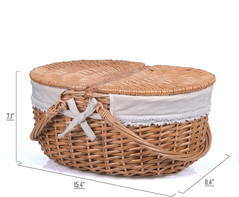 Wicker Picnic Basket with Lid and Handle Sturdy Woven Body with Washable Lining for Easter,Mother's Day,Outdoor Camping