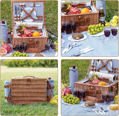 Wicker Picnic Basket with Lid and Handle Sturdy Woven Body with Washable Lining for Easter,Mother's Day,Outdoor Camping
