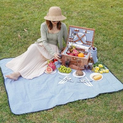 Wicker Picnic Basket with Lid and Handle Sturdy Woven Body with Washable Lining for Easter,Mother's Day,Outdoor Camping