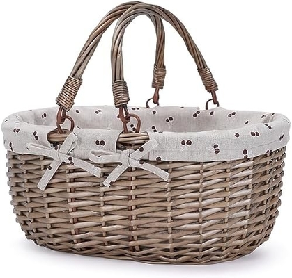 G GOOD GAIN Wicker Picnic Basket with Double Folding Handles,Willow Picnic Hamper,Natural Hand Woven Easter Basket,