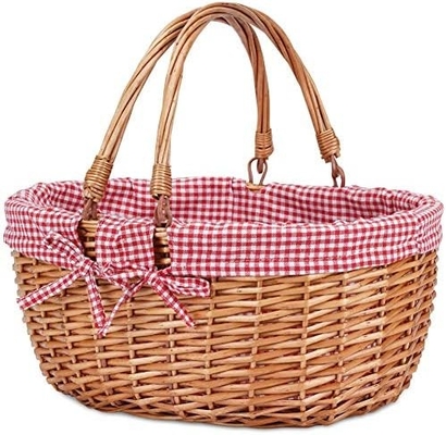 G GOOD GAIN Wicker Picnic Basket with Double Folding Handles,Willow Picnic Hamper,Natural Hand Woven Easter Basket,