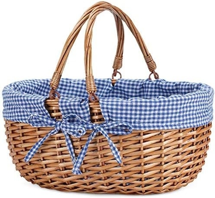 G GOOD GAIN Wicker Picnic Basket with Double Folding Handles,Willow Picnic Hamper,Natural Hand Woven Easter Basket,