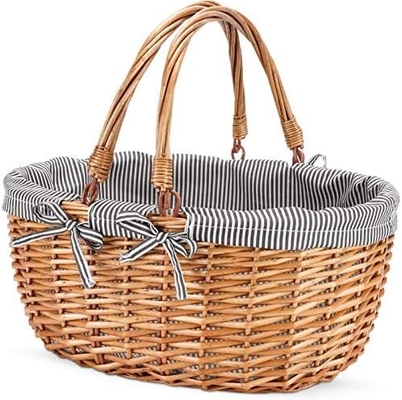 G GOOD GAIN Wicker Picnic Basket with Double Folding Handles,Willow Picnic Hamper,Natural Hand Woven Easter Basket,