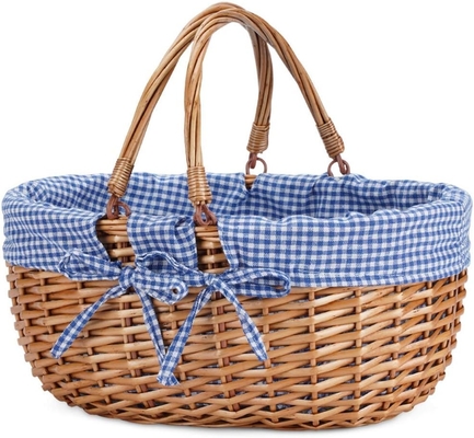 G GOOD GAIN Wicker Picnic Basket with Double Folding Handles,Willow Picnic Hamper,Natural Hand Woven Easter Basket,