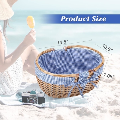 G GOOD GAIN Wicker Picnic Basket with Double Folding Handles,Willow Picnic Hamper,Natural Hand Woven Easter Basket,