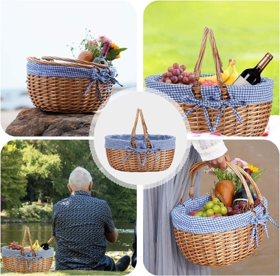 G GOOD GAIN Wicker Picnic Basket with Double Folding Handles,Willow Picnic Hamper,Natural Hand Woven Easter Basket,