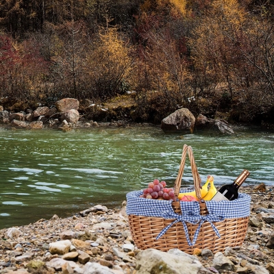 G GOOD GAIN Wicker Picnic Basket with Double Folding Handles,Willow Picnic Hamper,Natural Hand Woven Easter Basket,