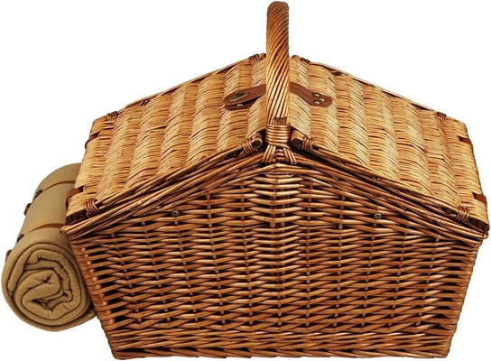 Picnic at Ascot Huntsman English-Style Willow Picnic Basket with Service for 4, Coffee Set and Blanket- Designed,