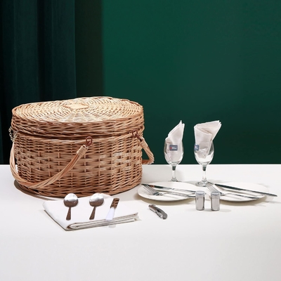 Picnic Basket for 2 Picniking Heart Shaped Empty Woven Wicker Willow Wood Hamper Backpack Box with Lid Cover Handle