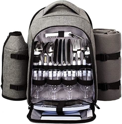 Hap Tim Picnic Backpack Cooler for 4 Person with Insulated Leakproof Cooler Bag, Wine Holder, Fleece Blanket,