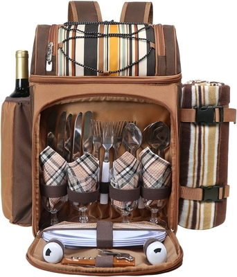 Hap Tim Picnic Backpack Cooler for 4 Person with Insulated Leakproof Cooler Bag, Wine Holder, Fleece Blanket,