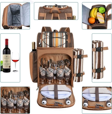 Hap Tim Picnic Backpack Cooler for 4 Person with Insulated Leakproof Cooler Bag, Wine Holder, Fleece Blanket,