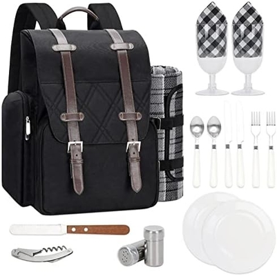 Picnic Backpack for 4 Person with Large Insulated Cooler Bag, Picnic Basket Set with Wine Pouch,
