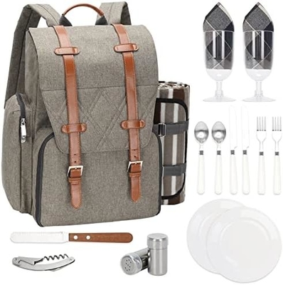 Picnic Backpack for 4 Person with Large Insulated Cooler Bag, Picnic Basket Set with Wine Pouch,