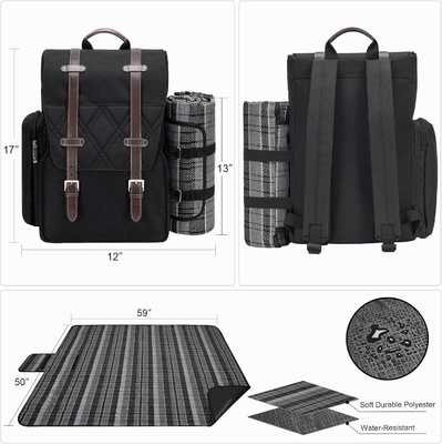 Picnic Backpack for 4 Person with Large Insulated Cooler Bag, Picnic Basket Set with Wine Pouch,