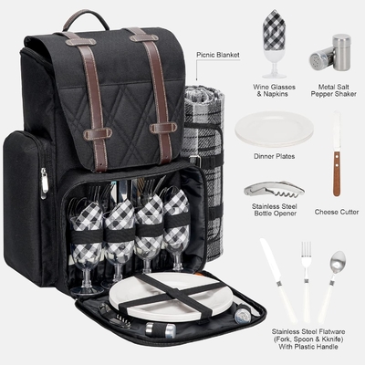 Picnic Backpack for 4 Person with Large Insulated Cooler Bag, Picnic Basket Set with Wine Pouch,