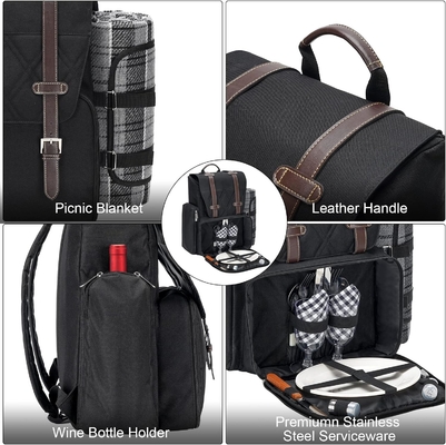Picnic Backpack for 4 Person with Large Insulated Cooler Bag, Picnic Basket Set with Wine Pouch,