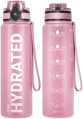 32oz Motivational Sports Water Bottle with Time Marker - Times to Drink - Tritan, BPA Free, Wide Mouth Leakproof,