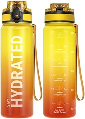 32oz Motivational Sports Water Bottle with Time Marker - Times to Drink - Tritan, BPA Free, Wide Mouth Leakproof,