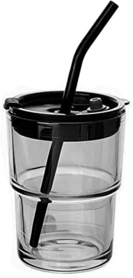 13oz/400ml Tumbler Water Glass, Cups with Straw and Lid Sealed Carry on for Coffee, Iced Tea, Thick Wall Insulated Glass
