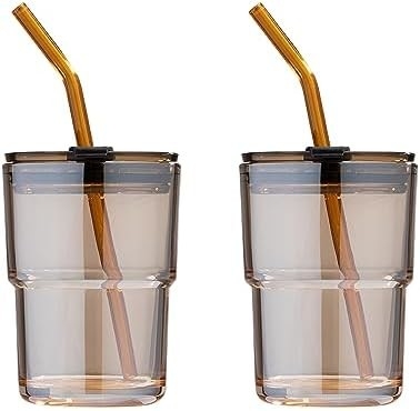 13oz/400ml Tumbler Water Glass, Cups with Straw and Lid Sealed Carry on for Coffee, Iced Tea, Thick Wall Insulated Glass