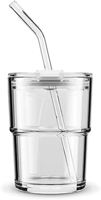 13oz/400ml Tumbler Water Glass, Cups with Straw and Lid Sealed Carry on for Coffee, Iced Tea, Thick Wall Insulated Glass
