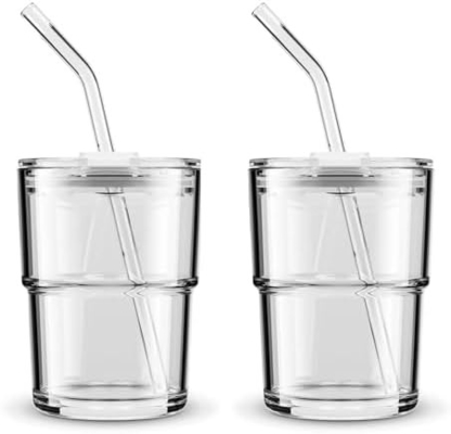 13oz/400ml Tumbler Water Glass, Cups with Straw and Lid Sealed Carry on for Coffee, Iced Tea, Thick Wall Insulated Glass