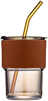 13oz/400ml Tumbler Water Glass, Cups with Straw and Lid Sealed Carry on for Coffee, Iced Tea, Thick Wall Insulated Glass