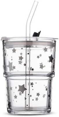13oz/400ml Tumbler Water Glass, Cups with Straw and Lid Sealed Carry on for Coffee, Iced Tea, Thick Wall Insulated Glass