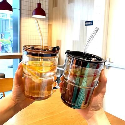 13oz/400ml Tumbler Water Glass, Cups with Straw and Lid Sealed Carry on for Coffee, Iced Tea, Thick Wall Insulated Glass