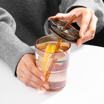 13oz/400ml Tumbler Water Glass, Cups with Straw and Lid Sealed Carry on for Coffee, Iced Tea, Thick Wall Insulated Glass