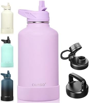 32 oz Insulated Water Bottle With Straw, Stainless Steel Sports Water Cup Flask with 3 Lids (Straw, Spout and Handle Lid